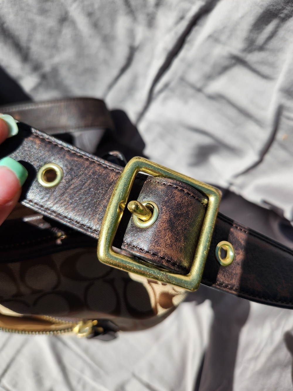 Coach Signature Jacquard and Leather Shoulder Bag in Brown - Picture 9 of 15